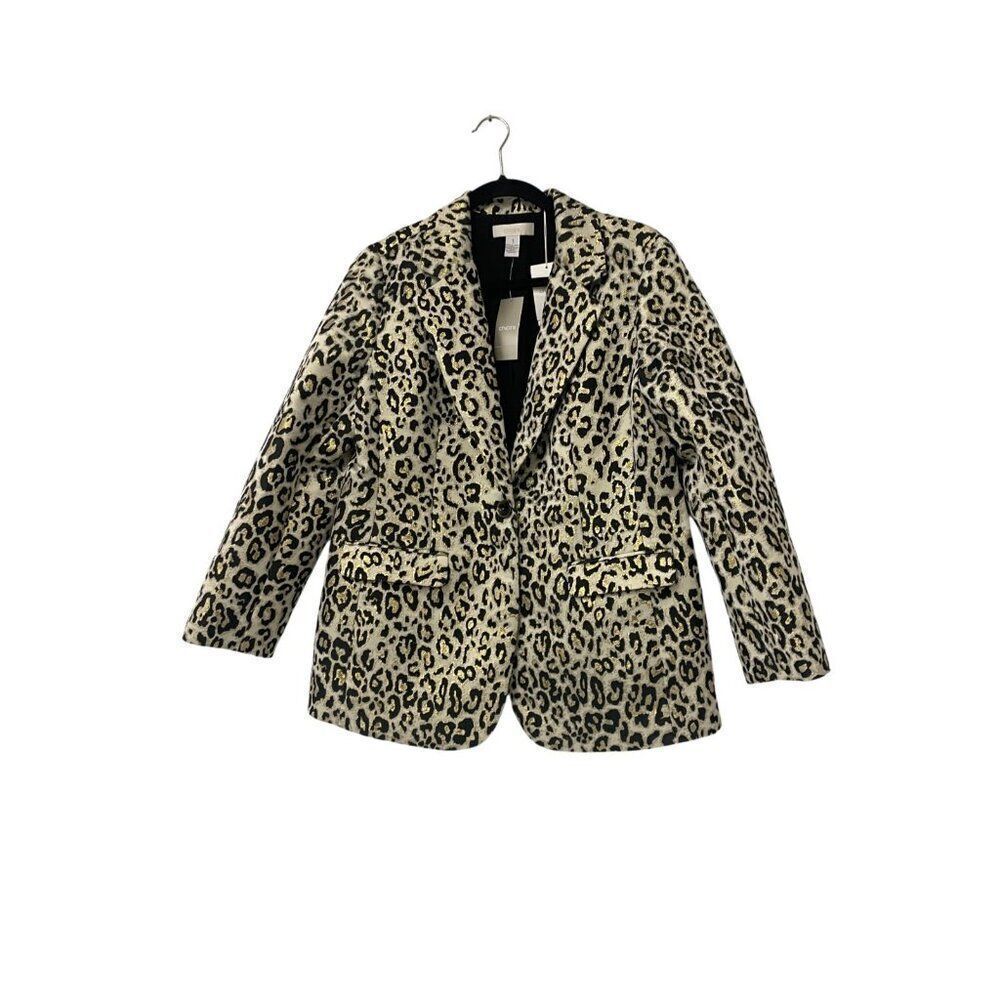 Chico's Womens Blazer Size 1 Small Multicolor Gold Metallic Jacquard Leopard NWT